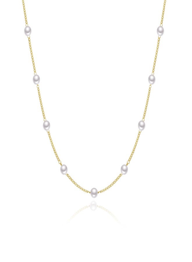 Kyerlyn Gold Choker,Dainty Pearl Pendant Necklace for Women 14k Gold Plated Barque Chain Necklace Handmade Cultured with Freshwater Pearl Everyday Jewelry for Gifts - Image 1